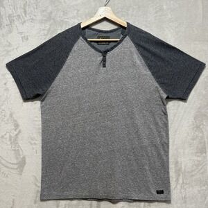 LUCKY BRAND Henley T Shirt Men's Gray/Black Short Sleeve 2 Button Front Closure